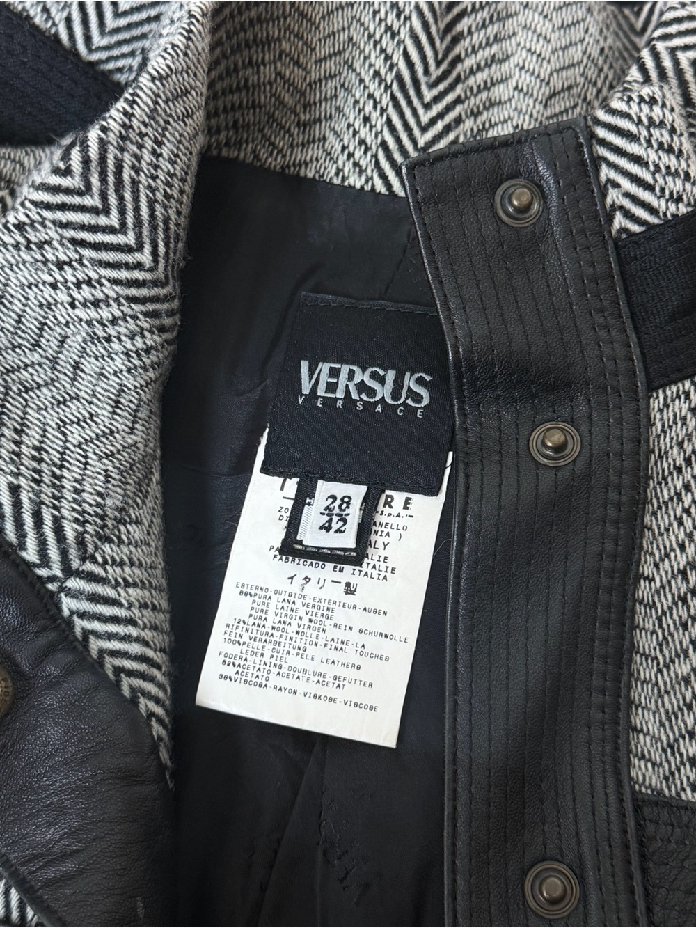 Versus Versace Archival Bondage Leather Trim Herringbone Jacket - vintage 2000s - Picture 2 of 10